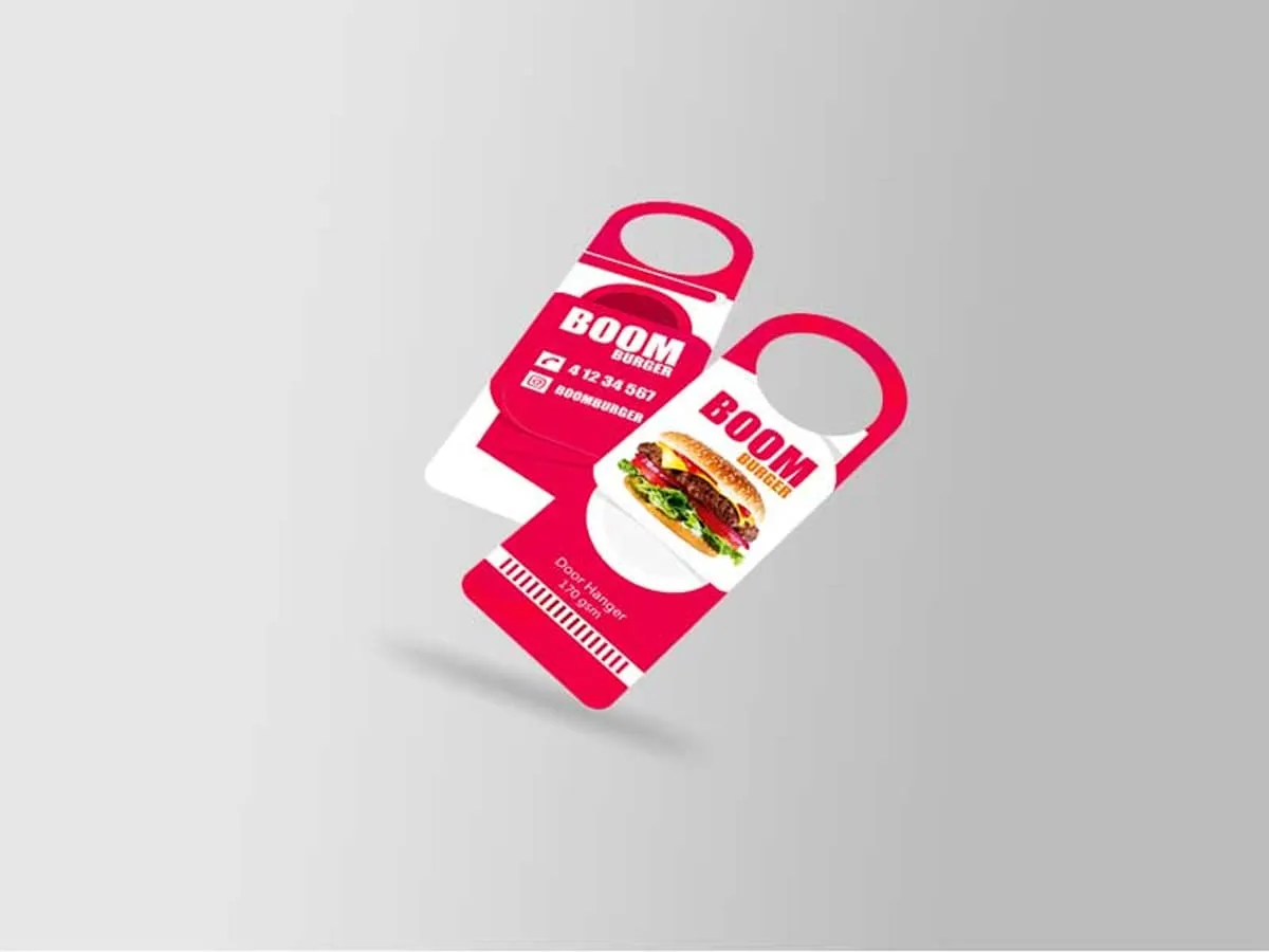 A glossy printed door hanger on lighter stock