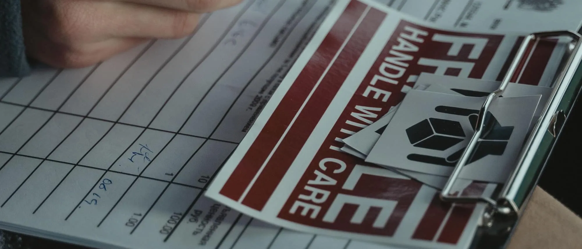 A hand filling in a numbered docket on a clipboard