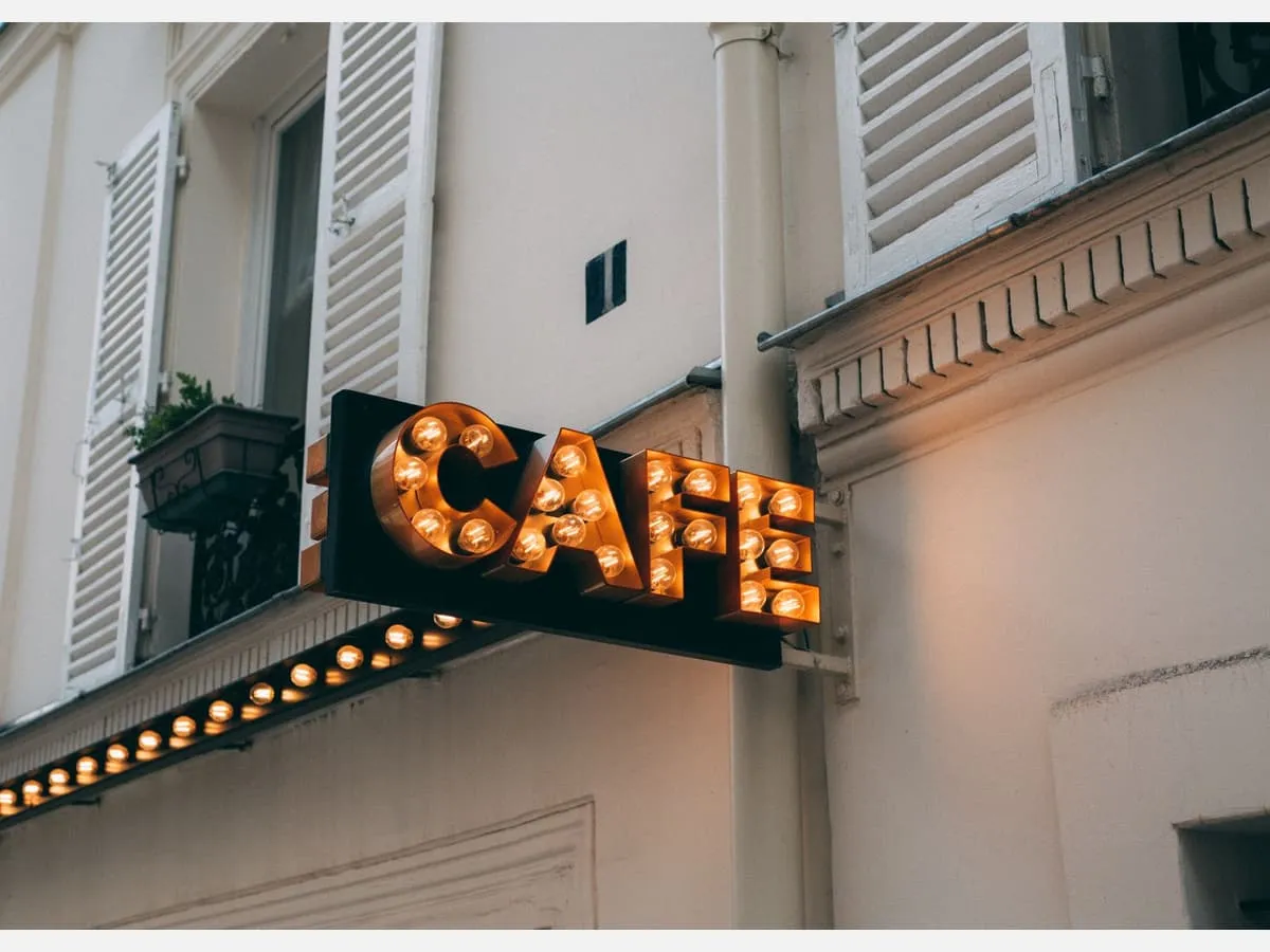 Marquee letters with exposed bulbs on a building exterior