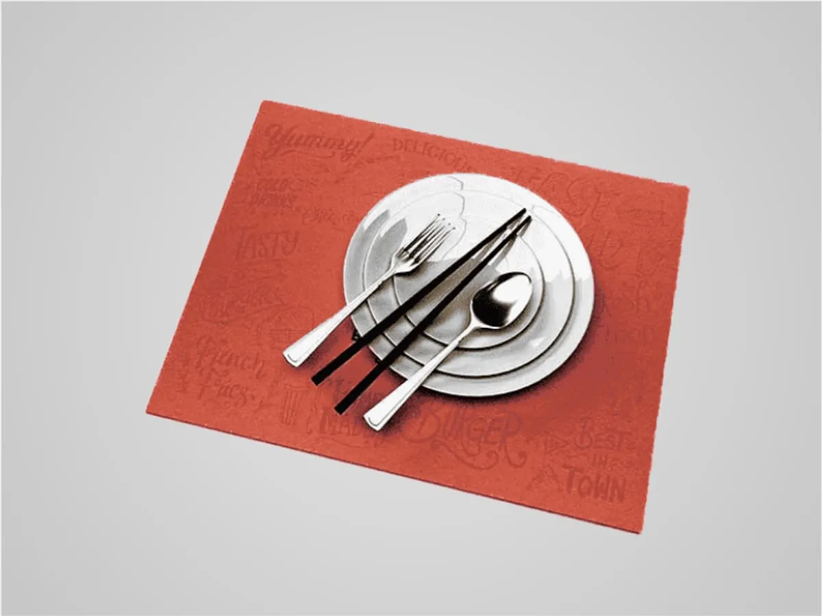 A two-colour printed paper placemat