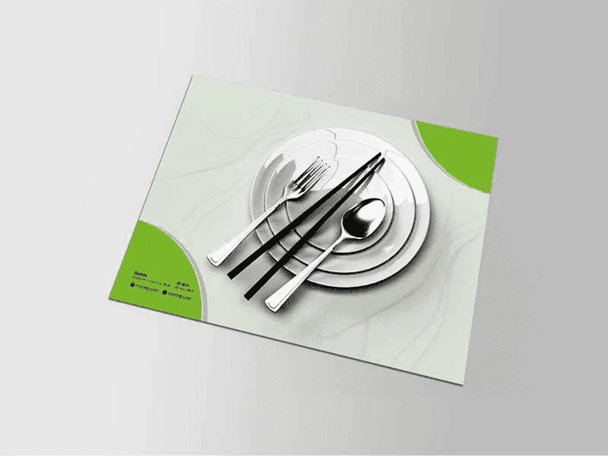 A lightweight glossy printed placemat